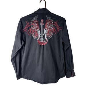 Roper Women's XL Vintage Button Down Embroidered‎ Western Shirt Cotton Black Red